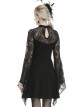 Gothic Style Sexy Hollow Ribbon Drawstring Lace Mesh On The Chest Black Long Sleeves Dress