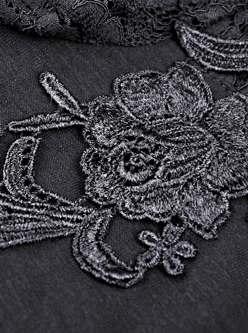 Gothic Style Sexy Hollow Ribbon Drawstring Lace Mesh On The Chest Black Long Sleeves Dress