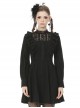 Dark Gothic Style Lace Stand Up Collar Sweet Ruffled Classic Black Slim Long Sleeves Dress