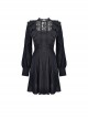 Dark Gothic Style Lace Stand Up Collar Sweet Ruffled Classic Black Slim Long Sleeves Dress