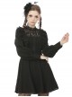Dark Gothic Style Lace Stand Up Collar Sweet Ruffled Classic Black Slim Long Sleeves Dress