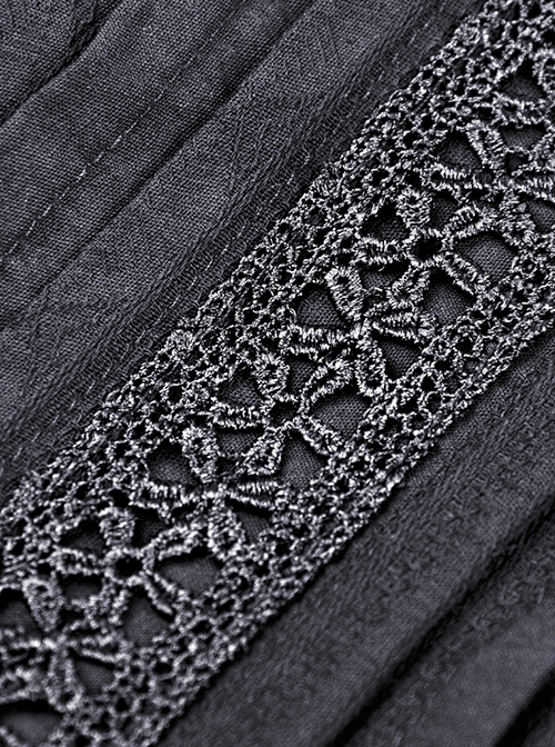 Dark Gothic Style Lace Stand Up Collar Sweet Ruffled Classic Black Slim Long Sleeves Dress