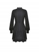 Dark Gothic Style Lace Stand Up Collar Sweet Ruffled Classic Black Slim Long Sleeves Dress