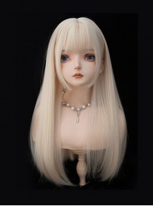 Daily Versatile Elegant Light Linen Gold Cute Soft Girl Flat Bangs Long Straight Hair Sweet Lolita Full Head Wig