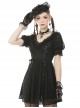 Gothic Style Retro Palace V-Neck Lace Frill Elegant Black Puff Sleeves Slim Short Dress