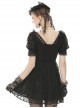 Gothic Style Retro Palace V-Neck Lace Frill Elegant Black Puff Sleeves Slim Short Dress