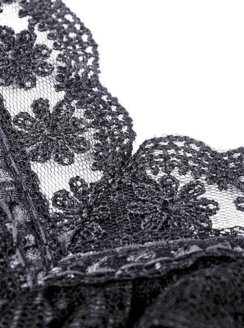 Gothic Style Retro Palace V-Neck Lace Frill Elegant Black Puff Sleeves Slim Short Dress