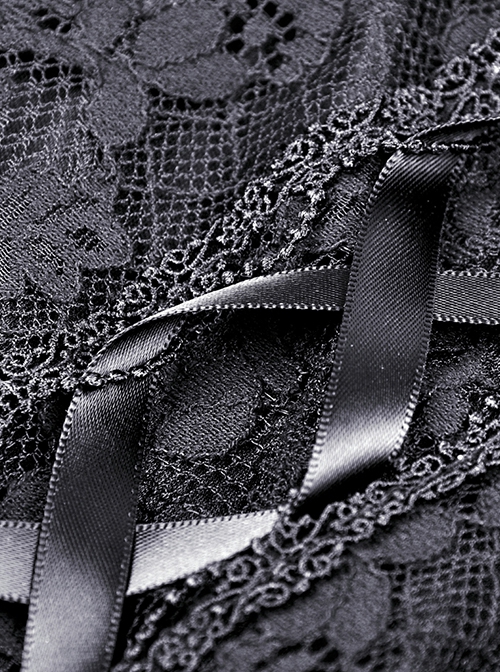 Gothic Style Retro Palace V-Neck Lace Frill Elegant Black Puff Sleeves Slim Short Dress