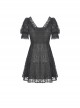 Gothic Style Retro Palace V-Neck Lace Frill Elegant Black Puff Sleeves Slim Short Dress