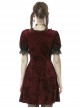 Gothic Style Luxury Velvet Black Lace Stitching Retro Wine Red Puff Sleeves Slim Dress