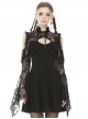 Gothic Style Stand Up Collar Lace Stitching Hollow Off Shoulder Black Trumpet Long Sleeves Dress