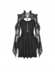 Gothic Style Stand Up Collar Lace Stitching Hollow Off Shoulder Black Trumpet Long Sleeves Dress