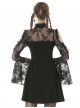 Gothic Style Stand Up Collar Lace Stitching Hollow Off Shoulder Black Trumpet Long Sleeves Dress