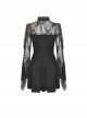 Gothic Style Stand Up Collar Lace Stitching Hollow Off Shoulder Black Trumpet Long Sleeves Dress