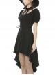 Punk Style Rock Halter Neck Puff Sleeve Hem Short Front And Long Back Black Slim Dress