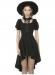 Punk Style Rock Halter Neck Puff Sleeve Hem Short Front And Long Back Black Slim Dress