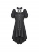 Punk Style Rock Halter Neck Puff Sleeve Hem Short Front And Long Back Black Slim Dress