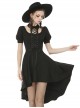 Punk Style Rock Halter Neck Puff Sleeve Hem Short Front And Long Back Black Slim Dress