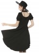Punk Style Rock Halter Neck Puff Sleeve Hem Short Front And Long Back Black Slim Dress