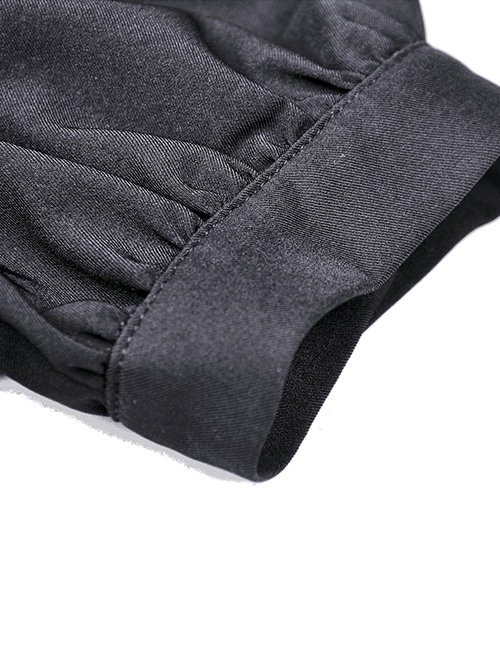 Punk Style Rock Halter Neck Puff Sleeve Hem Short Front And Long Back Black Slim Dress