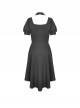 Punk Style Rock Halter Neck Puff Sleeve Hem Short Front And Long Back Black Slim Dress