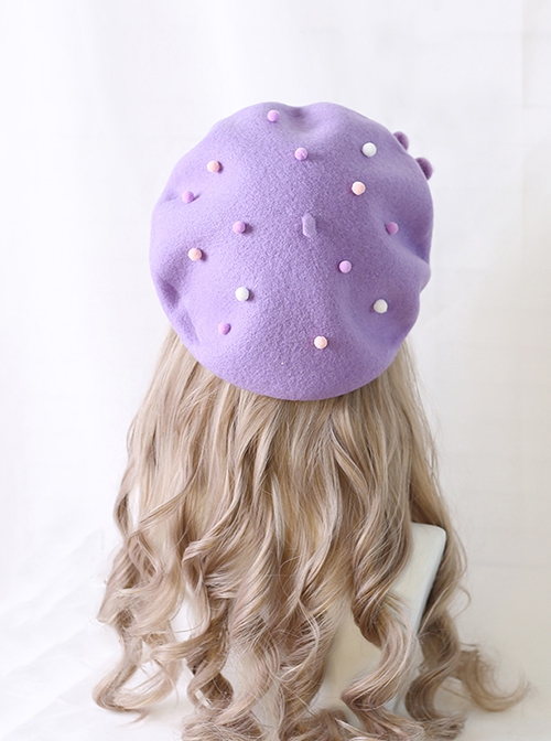 Japanese Style Cute Daily Stuffed Bunny Sweet Lolita Autumn Winter Woolen Taro Purple Beret Hat