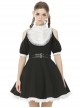 Gothic Style White Lace Splicing Stand Up Collar Off Shoulder Waist Leather Strap Black Puff Sleeves Dress