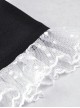 Gothic Style White Lace Splicing Stand Up Collar Off Shoulder Waist Leather Strap Black Puff Sleeves Dress