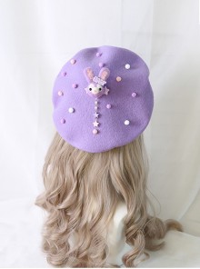 Taro Purple Autumn Winter Woolen Japanese Style Elegant Kawaii Daily Plush Star Bunny Clip Sweet Lolita Beret Hat