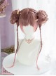 Brown Pink Gradient Curly Flower Bud Tiger Mouth Clip Double Ponytail Twist Braids Flat Bangs Sweet Lolita Wig
