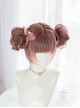 Brown Pink Gradient Curly Flower Bud Tiger Mouth Clip Double Ponytail Twist Braids Flat Bangs Sweet Lolita Wig