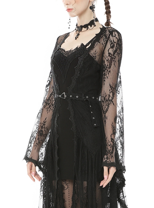 Dark Gothic Style Knitted Fabric Chest Lace Splicing Sexy Black Suspender Tight Dress