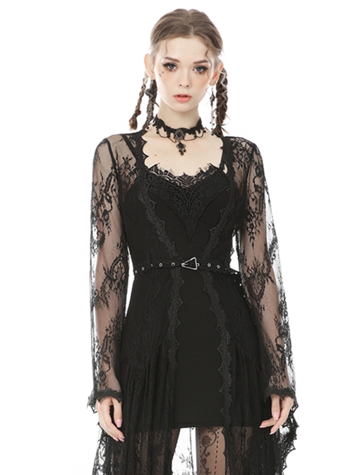 Dark Gothic Style Knitted Fabric Chest Lace Splicing Sexy Black Suspender Tight Dress