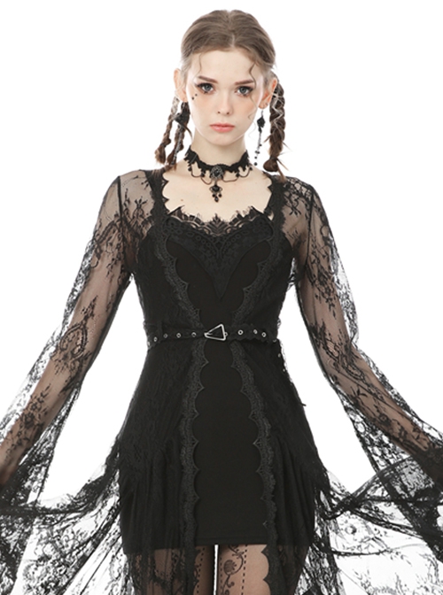 Dark Gothic Style Knitted Fabric Chest Lace Splicing Sexy Black Suspender Tight Dress