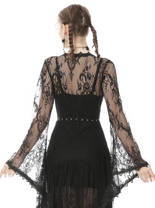 Dark Gothic Style Knitted Fabric Chest Lace Splicing Sexy Black Suspender Tight Dress