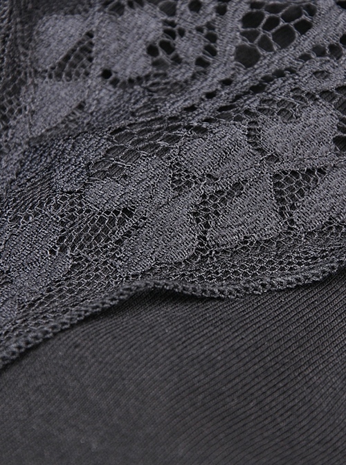 Dark Gothic Style Knitted Fabric Chest Lace Splicing Sexy Black Suspender Tight Dress