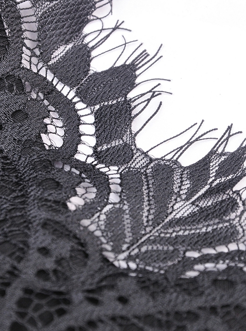 Dark Gothic Style Knitted Fabric Chest Lace Splicing Sexy Black Suspender Tight Dress