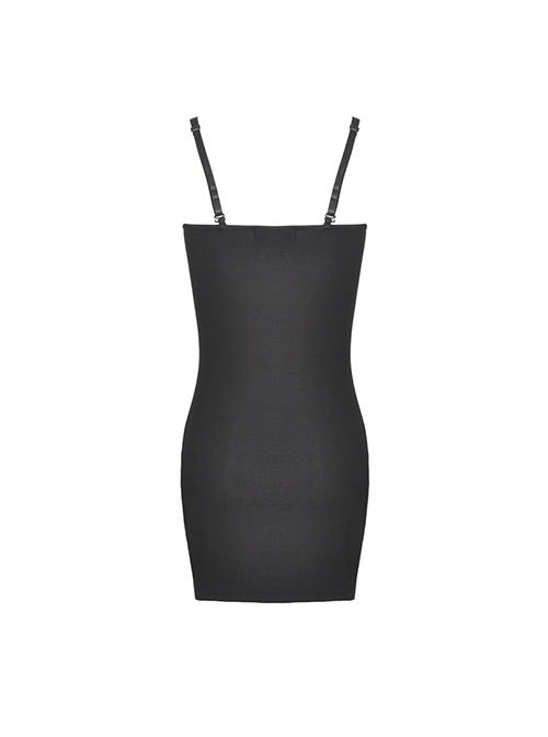 Dark Gothic Style Knitted Fabric Chest Lace Splicing Sexy Black Suspender Tight Dress
