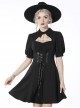 Gothic Style Exquisite Lapel Chest Hollow Silver Star Pendant Waist Strap Black Puff Sleeve Dress