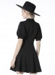 Gothic Style Exquisite Lapel Chest Hollow Silver Star Pendant Waist Strap Black Puff Sleeve Dress