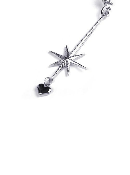 Gothic Style Exquisite Lapel Chest Hollow Silver Star Pendant Waist Strap Black Puff Sleeve Dress