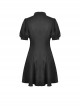Gothic Style Exquisite Lapel Chest Hollow Silver Star Pendant Waist Strap Black Puff Sleeve Dress