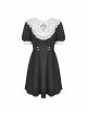 Gothic Style Cute White Lace Splicing Neckline Retro Puff Sleeves Black Exquisite Doll Dress