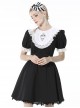Gothic Style Cute White Lace Splicing Neckline Retro Puff Sleeves Black Exquisite Doll Dress