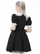 Gothic Style Cute White Lace Splicing Neckline Retro Puff Sleeves Black Exquisite Doll Dress
