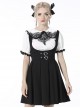 Gothic Style Cute Love Metal Buckle Daily College Style Black Slim Fit Suspender Pleated Skirt