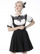 Gothic Style Cute Love Metal Buckle Daily College Style Black Slim Fit Suspender Pleated Skirt