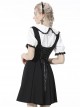 Gothic Style Cute Love Metal Buckle Daily College Style Black Slim Fit Suspender Pleated Skirt