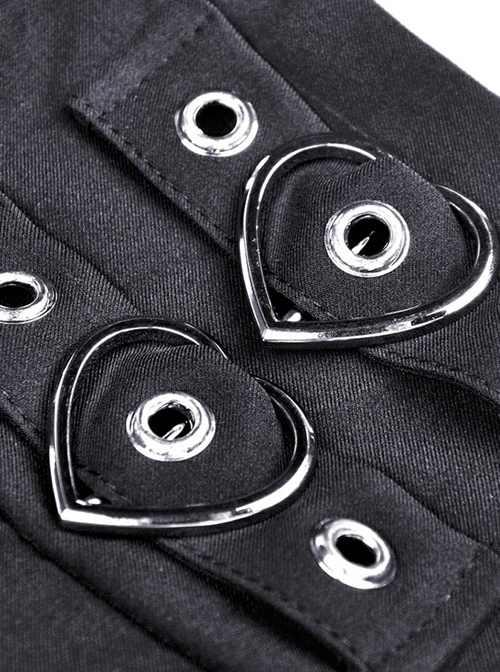 Gothic Style Cute Love Metal Buckle Daily College Style Black Slim Fit Suspender Pleated Skirt