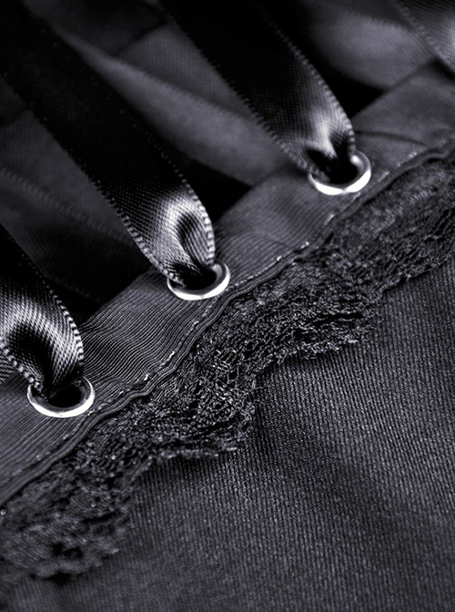 Gothic Style Cute Love Metal Buckle Daily College Style Black Slim Fit Suspender Pleated Skirt